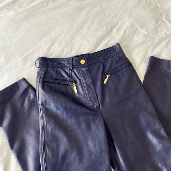 Rare Vintage 1980s Escada by Margaretha Ley Leather Pants - Eggplant (Size 34) - Picture 2 of 7